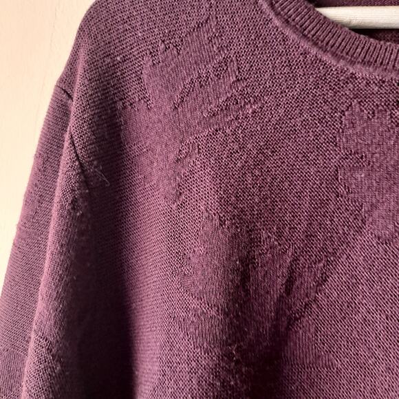 Ted Baker Dark Plum Embossed Floral Long Sleeve Crewneck Sweater -Size 5 (US XL) - Picture 7 of 12